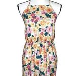 SheIn  Sleeveless Floral Halter Tie Neck Open Back Romper Orange Pink Size 6 Photo 0