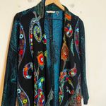 Soft Surroundings - Wool Silk Embroidered Peacock Fringe Duster Topper Cardigan Photo 2