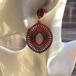 vintage Natural Wood fabric Boho western Dangle Earrings Red Photo 0