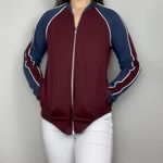 Alternative Apparel Maroon Red, Navy Blue, & White Bomber Zip-Up Track Jacket Photo 3