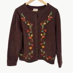 American Vintage Vintage 90s Essentials by Maggie Embroidered Fleece Cardigan | Sz Large | Brown Photo 1