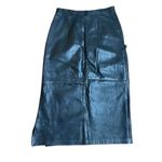 70s Vintage Leathercare Process Black Leather Midi Skirt Medium Photo 2