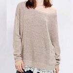 Urban Outfitters UO Pins and Needles Lace Trim Oversized Sweater Knit Tan Taupe Boho Size Small Photo 0