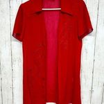 VTG Studio 1 Shirt Women Sz 8P Open Front Red Short Sleeve Sheer Collared Floral Photo 0