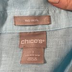 Chico's Chico’s No-Iron Linen 3/4 sleeve sheer Shirt in bright baby blue size US 10 Photo 9