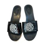 Coach Judith Black Patent Leather Cork Wedge Sandals Embellished Logo Size 7.5 Photo 8