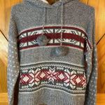 Yes Lola Hooded Cropped Knit Sweater Gray Lined Hood Pom Poms Size Large (5365) Photo 0