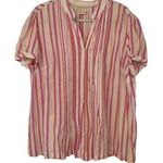 Michael Kors  PINK WHITE STRIPED VNECK BUTTON UP SHIRT SIZE 2X Photo 0