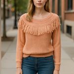 NWT LULUS Sew Prepared Dusty Rose Fringe Knit Off the Photo 0