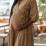 Sweet Baby Jamie Wrap Midi Dress Tiered Casual Flowy Khaki Size M Tan Size M Photo 0