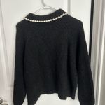 THE GREAT. Black with Soft White Crochet Collar Pullover Size M Photo 3