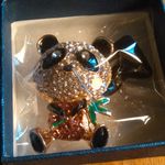 Multi Color Austrian Crystal and Enameled Goldtone Panda Brooch Photo 7