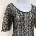 Happening in the present NWT H.I.P Goth Punk Women's Sheer Lace Top Black Gold Size M Rock Vamp Baddie Photo 1