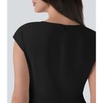 Halara  Boat Neck Ruched Cap Sleeve Back Work Top Black Elegant XS Photo 4