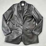 ZARA  Womens Black Faux Leather Blazer Jacket S Single Button Front Outerwear Photo 2