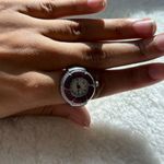 Silver Tone Ring Watch Womens Purple Gemstone Bezel Photo 0