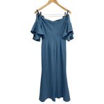 Azazie Bridesmaid Dress Maxi Size Small Blue Ruffled Sleeves Sweetheart Neck Photo 1