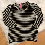 Poof! lightweight knit striped sweater black and white size Medium exposed zip Photo 2