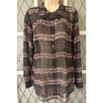 CAbi  Paris Sheer Blouse #3249 Size Small Black Pink Button Down Long Sleeve Top Photo 2