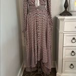 Mulla High Low Ruffle Cut Out Maxi Dress Red Black Geometric Size Medium Photo 5