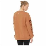Alo Yoga  Fade Distressed Pullover Crewneck Sweatshirt Womens Small Tan Photo 2