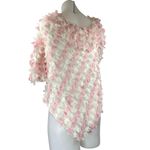 ASOS Design Pink White 3D Floral Ruffle Short Puff Sleeve Bodysuit Top Size 16 Photo 2