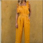 Posse Rider Jumpsuit Overalls Size M Mustard Yellow 100% Linen Ruffles Wide Leg Size M Photo 1