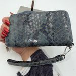 Michael Kors Studded Snake Embossed Zip Around Wristlet Blue Silver Accents Photo 9