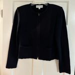 St. John Collection  Knit Zip Front Ribbon Trim Cropped Dark Navy Blue Blazer 6 Photo 1