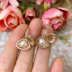 Rose Gold Zirconia Shell With Pearl Earrings Multiple Photo 1