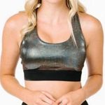 Zyia  Gunmetal Disco Ball Oil Slick‎ Luxe Sports Bra Metallic Silver Photo 0