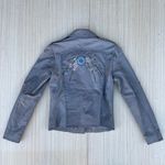 Mauritius Inka floral flower embroidered light grey leather jacket size S small Photo 10