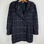 Vintage Black Purple Plaid Wool Coat Medium Photo 0