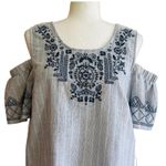 Knox Rose Dress Blue White Stripe Embroidered Shirt Sleeve Boho Shift Medium NEW Photo 2