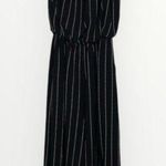 She & Sky Black & White Striped Off Shoulder Cropped Wide Leg Jumpsuit Pockets M Photo 1