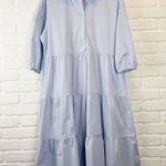 Mayas Place Baby Blue Tiered Shirt Midi Dress Collared Button 3/4 puff sleeve XL Photo 0