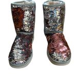 UGG  Womens Classic Short Sequin Sparkles Boots Silver Pink Reversible Sz 8 EUC Photo 0