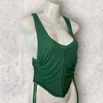 Out From Under  Tank Top Womens Small Green Ruched Drawstring Ribbed Festival UO Photo 2