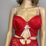 New Body Rage Size 3X Plus Red Charm Bodysuit Underwire Lined Cups Sheer Lace Photo 3