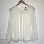 H&M Women's Lace & Chiffon Coquette Blouse Long Sleeve Size 4 Cream White Photo 1