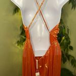Anthropologie  Maxi Halter Metallic Tangerine Dress with Criss Cross Straps NWT L Photo 8