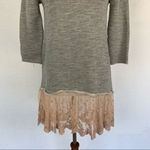 Dylan  Small Knit Sweater Dress Gray Lace Hem Boho Chic Cozy Long Sleeve Tunic Photo 2