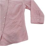 LL Bean Pink Stripe 3/4 Sleeve Button Up Cotton Seersucker Shirt Size MEDIUM Photo 3