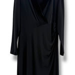 Ralph Lauren Lauren  Draped Black Dress Women's Sz 16W Velvet Collar Long Sleeve Photo 0