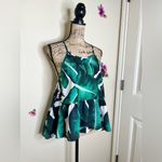 Tropical Palm Leaf Greens & White Print Tank Top Hi Lo Style w Ruffle Hem Sz L Size L Photo 11