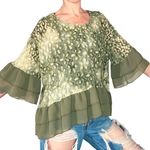 Umgee NWT Olive Green Floral Velvet Flare Sleeve Blouse Photo 0