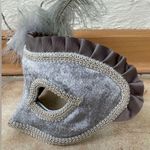 Silver Gray Maya Lulu Beaded Masquerade Woman’s Mask with Side Feather Photo 2