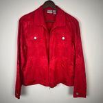 Chico's 1 Silk Blend Jacket Womens Medium Red Satin Pattern Full Zip Lightweight Photo 8