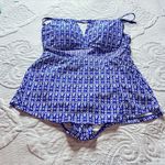 Sea y sand Blue Geometric One Piece Swimsuit with Neckline Size 12 Photo 0
