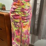 For Love & Lemons Pia Floral Midi Skirt Pink Cutout Waistband Cinched Size L Photo 3